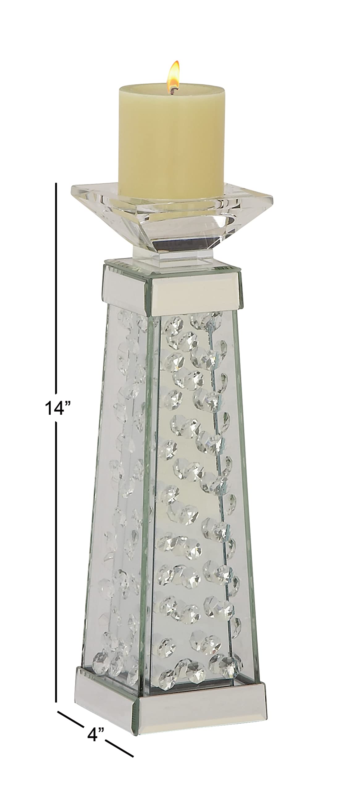 Deco 79 Glass Candle Holder, 4" x 4" x 14", Silver