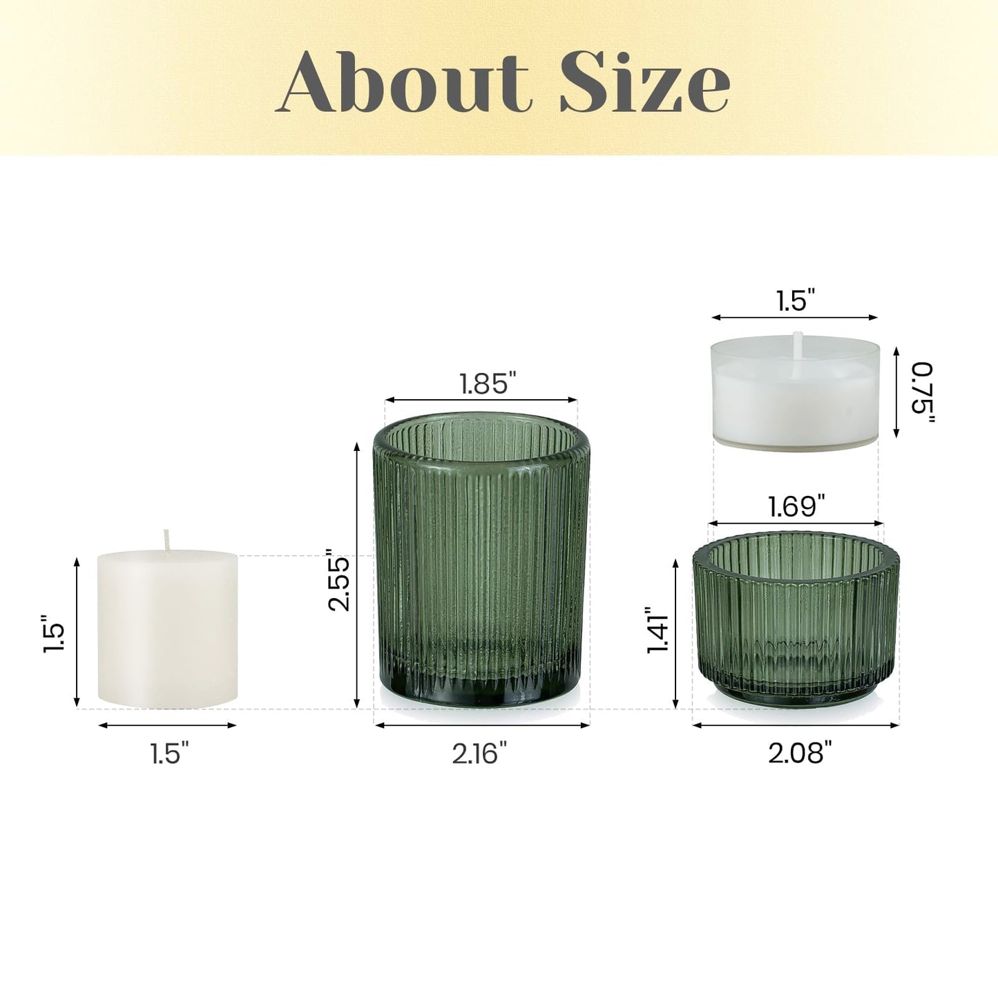 Hewory Glass Tealight Candle Holder: 24 Pcs Dark Green Votive Tea Lights Candle Holder, Ribbed Tea Light Holders Fall Decorations for Thanksgiving Table Centerpiece Wedding Party Home Decor
