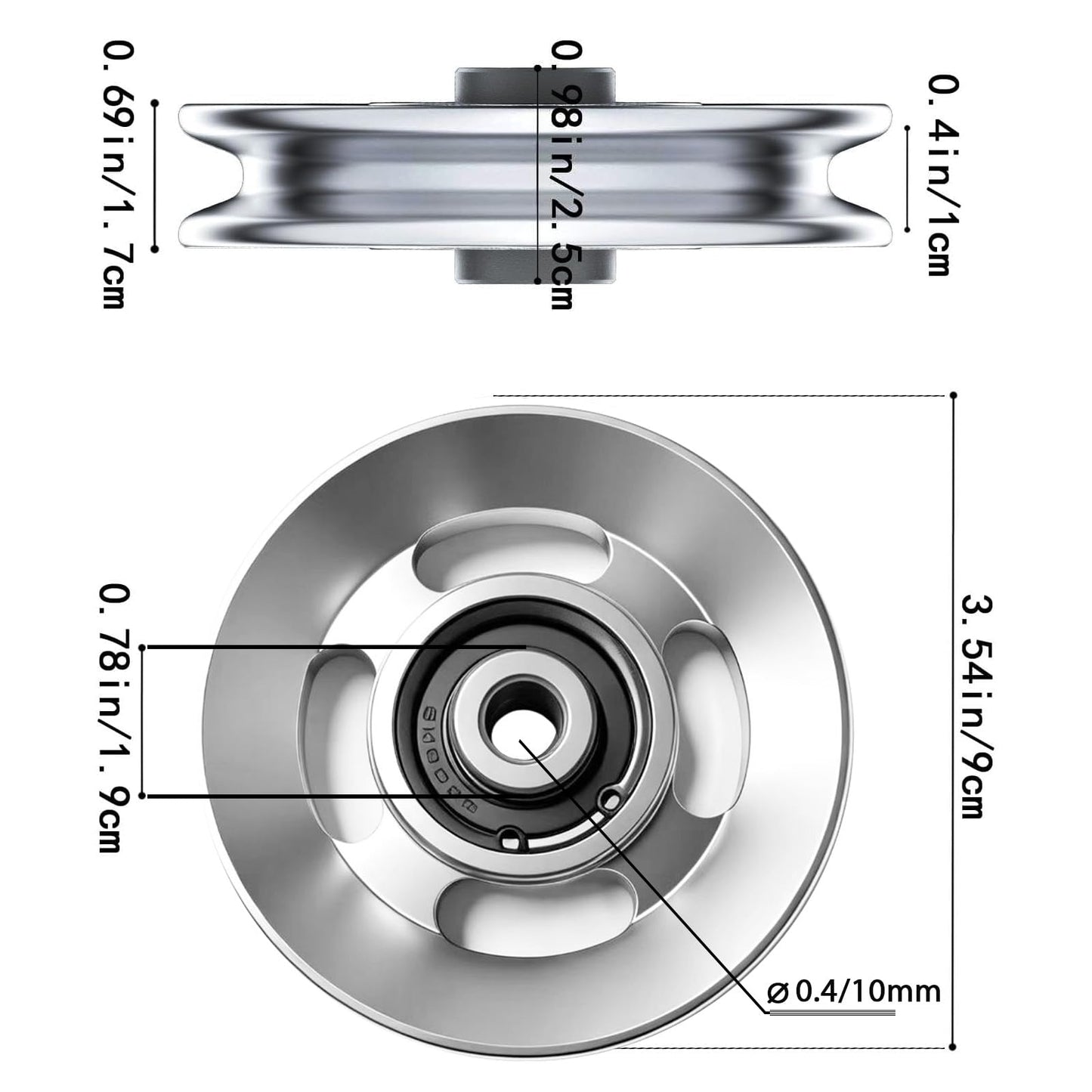 BESTEEL 12pcs 90mm Universal Aluminum Pulley Wheel for Gym Equipment, Silent Cable Machine Replacement Part,Heavy Duty Undeformable Fitness Aluminum Alloy Bearing Gym Pulley Wheel for Home Gym(Silver)