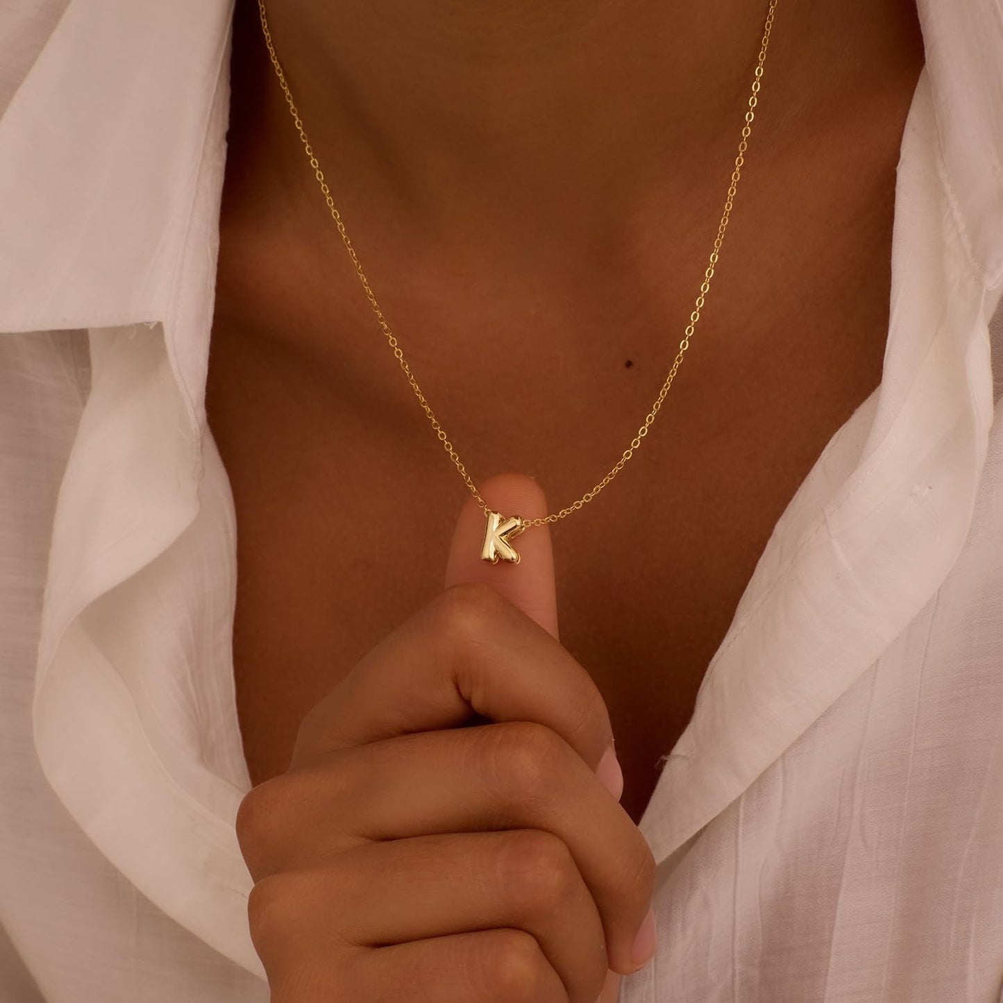 CUEZIY 14K Gold Plated Bubble Letter Necklace Initial Necklaces for Women Dainty Personalized Charm Pendant Name Necklace Cute Non Tarnish Fashion Accessories Teen Gift Trendy Stuff Jewelry Gifts