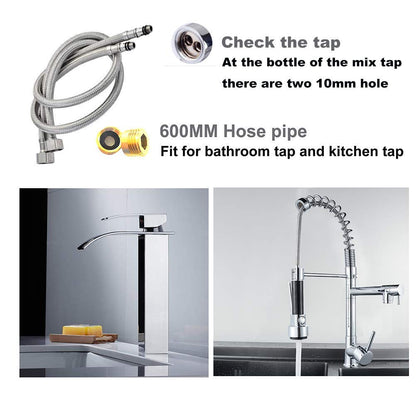Pack of 2 Kitchen/Basin Monobloc Mixer Tap Connectors Flexi Pipes Tails British Standard Pipe M10 x1/2 Fitting 600mm Long
