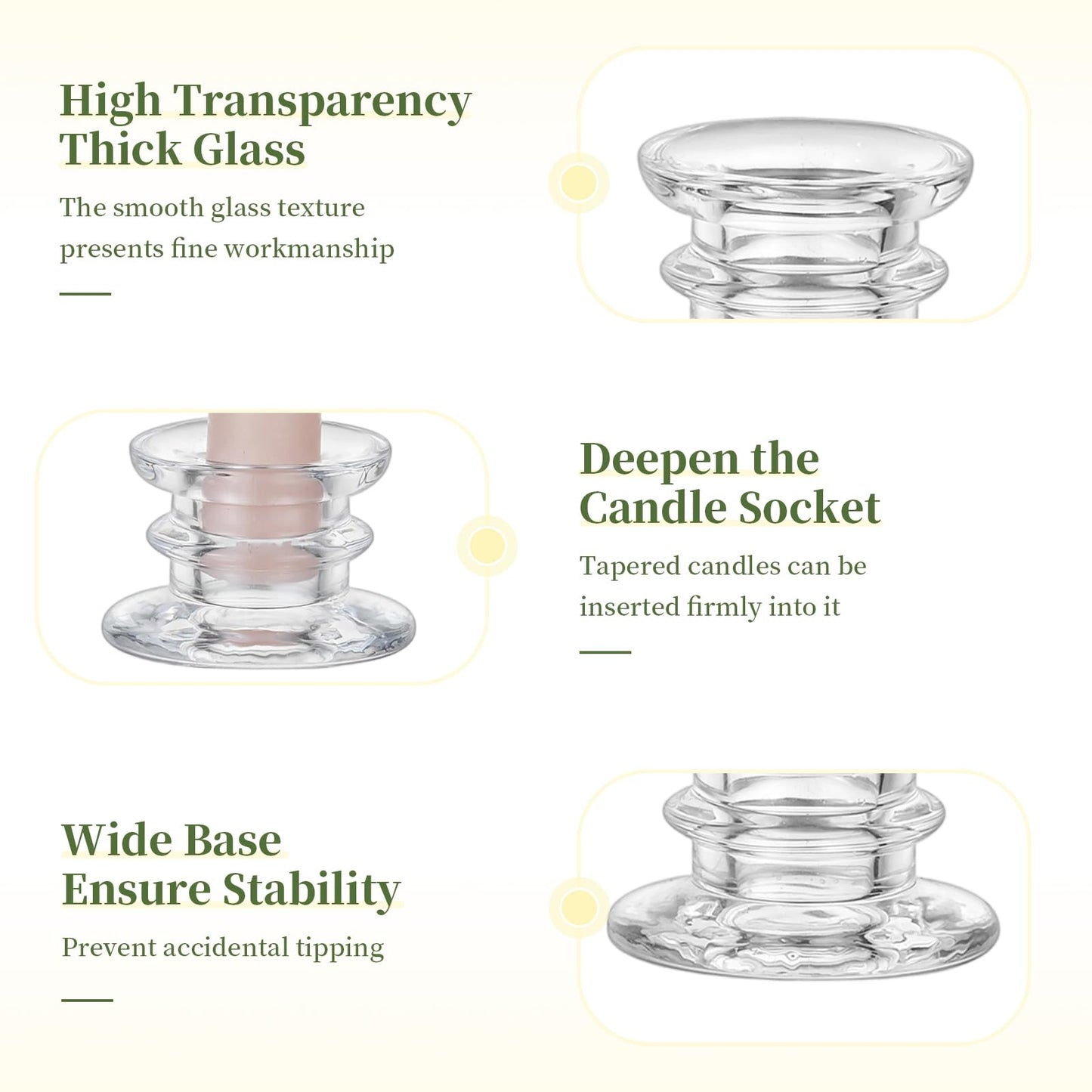 Glasseam Taper Candle Holders Bulk: 10pcs Glass Candle Sticks Holder Decor Clear Short Small Candlestick Holders Modern for Table Centerpiece Wedding Christmas Dinner Party