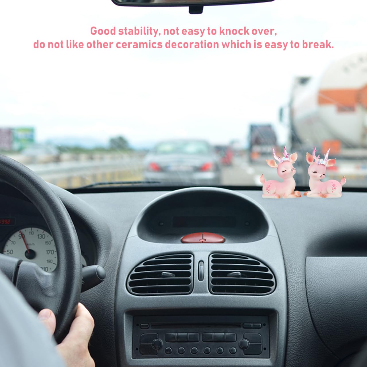 Garneck 2Pcs Pink Resin Deer Ornaments Mini Cartoon Deer Figurines for Car Dashboard Decor Christmas Figurines Home Office Desk Bedroom Study Table Seasonal Decor