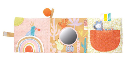 Manhattan Toy Llama Themed Soft Baby Activity Book with Squeaker, Crinkle Paper and Baby-safe Mirror Small