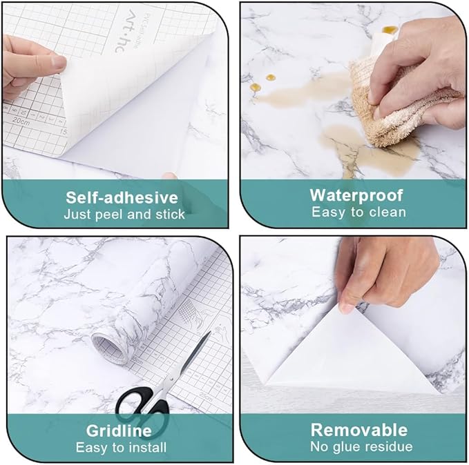 Arthome White Marble Contact Paper