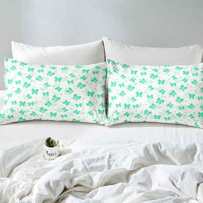 jejeloiu Green Bow Fitted Sheet Twin Size for Kids Boys Girls Bowknot Bed Sheets Set 16" Deep Pocket Soft Breathable Microfiber Bow Tie Bedding with 1 Pillowcase Dreamy Princess Style Room Decor