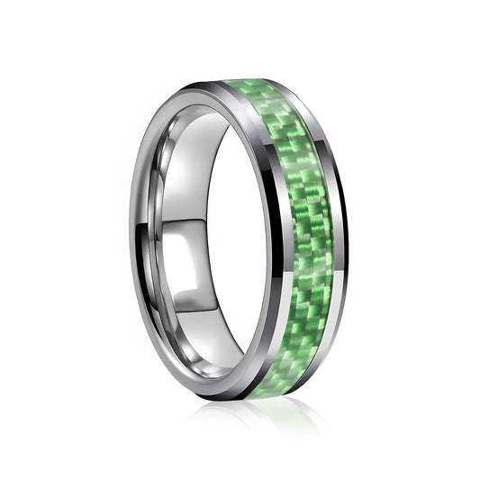 HJIMMNHONG New Carbon Fiber Fashion Rings Double Beveled Edge Delicate Polished Simple Stainless Steel Mens and Women Rings,8mm,Green,Size 7