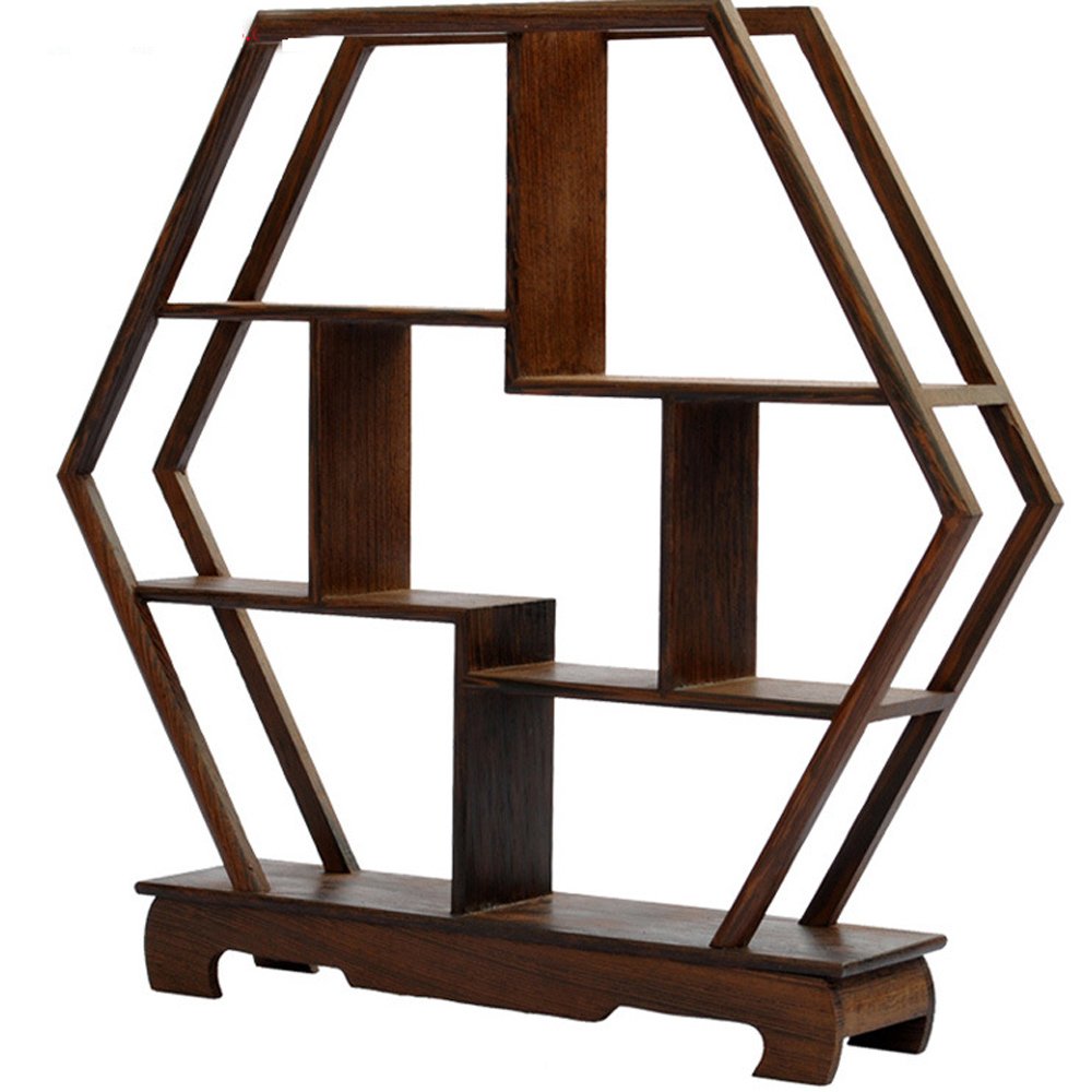 NWFashion Chinese Wooden Rosewood Display Stand Decoration Curio Cabinets Shelf (Hexagon)