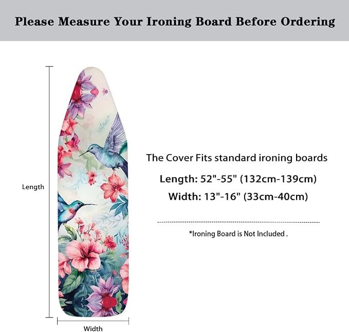 Hummingbird Flower Ironing Board Cover and Pad Standard Size Thick Non-Slip