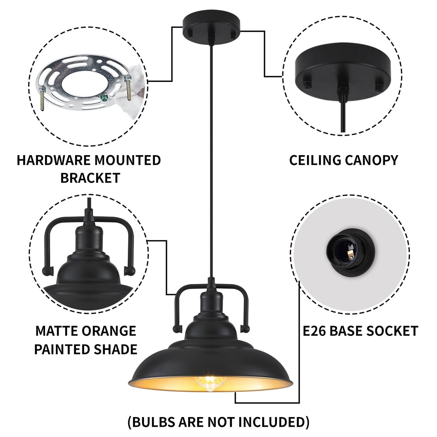 SESIMENT Black and Gold Pendant Light 12.5 inches 3 Packs, Farmhouse Pendant Light, Island Pendant Lights, Kitchen Island Pendant Lights, Pendant Lights Kitchen Island for Bedroom, Kitchen, Island