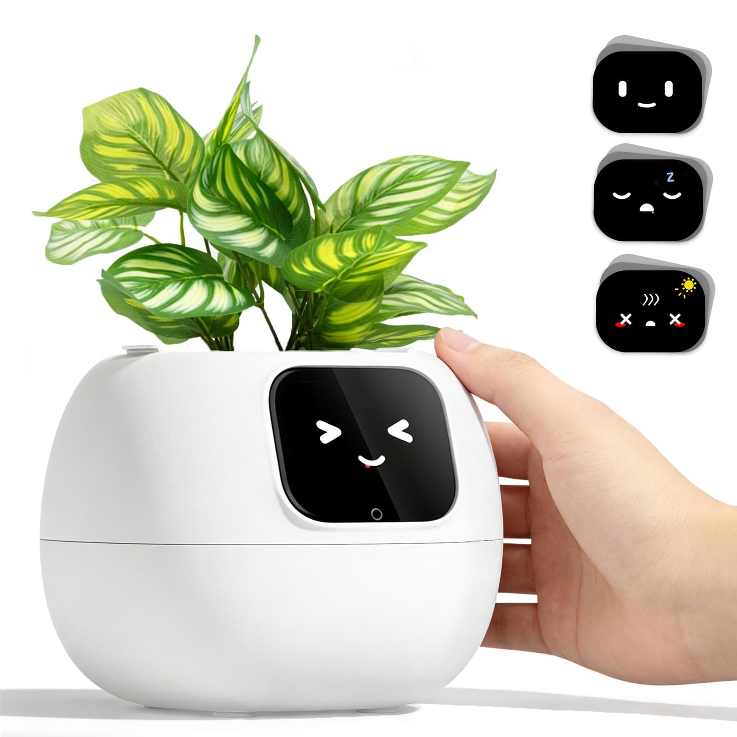 TinyShield Smart Flower Pot, Smart Pet Planter Robot Guidance on Plant Care with Emoticons, Adorable Plant Companion with Alarm Clock, Living Room Desk Setup Gift
