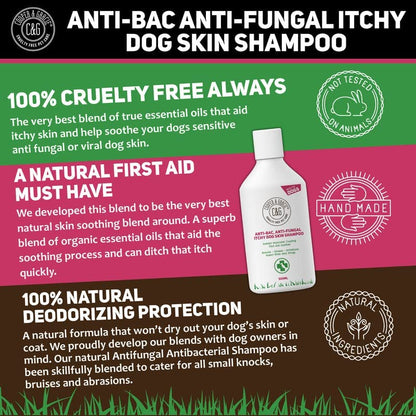 Dog Shampoo For Itchy skin Antibacterial And Antifungal | Natural Medicated Low Lather Safe Formula | Fast Absorbing and Skin Cooling First Aid | Great For Grazes Skin Irritation