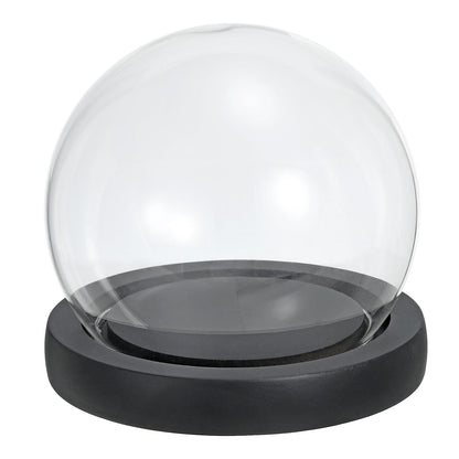 PATIKIL 4.1" Clear Cloche Glass Dome, Glass Bell Jar Globe Display Case Tabletop Centerpiece with Black Wooden Base for Succulents Christmas Decor
