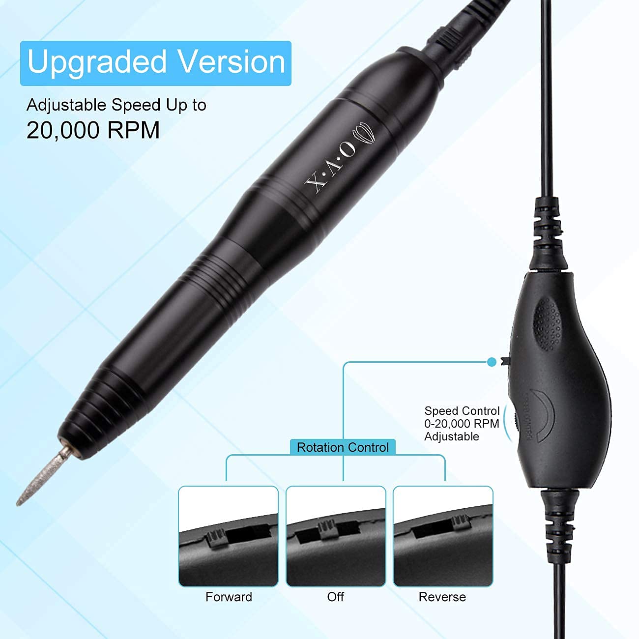 Portable Electric Nail Drill Machine, Professional 20000 RPM USB Manicure Pedicure Drills for Acrylic Nails Gel Polishing Shape Tools