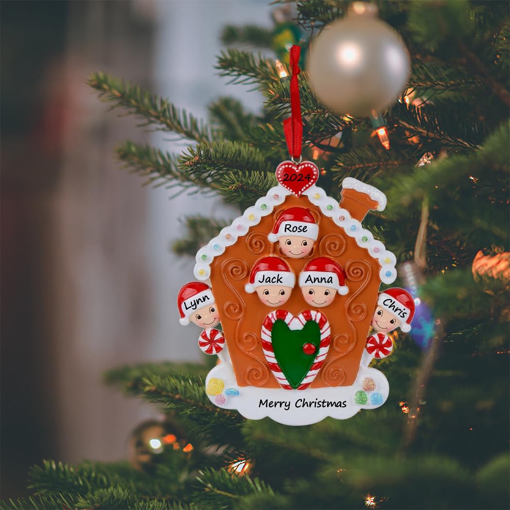 Personalized Family Christmas Ornament 2026 - Gingerbread House Family of 5 Christmas Ornament, Sweet Candy Cane Tree Decoration Gift for Kids, Siblings, and Holiday Gathering