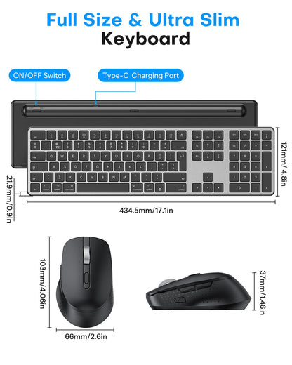 OMOTON Wireless Bluetooth Keyboard Mouse Rechargeable for Mac OS, Wireless Keyboard and mouse Set for MacBook Air/MacBook Pro/iMac, Multi-Device Ultra Slim, Quiet Typing, QWERTY UK Layout, Gray