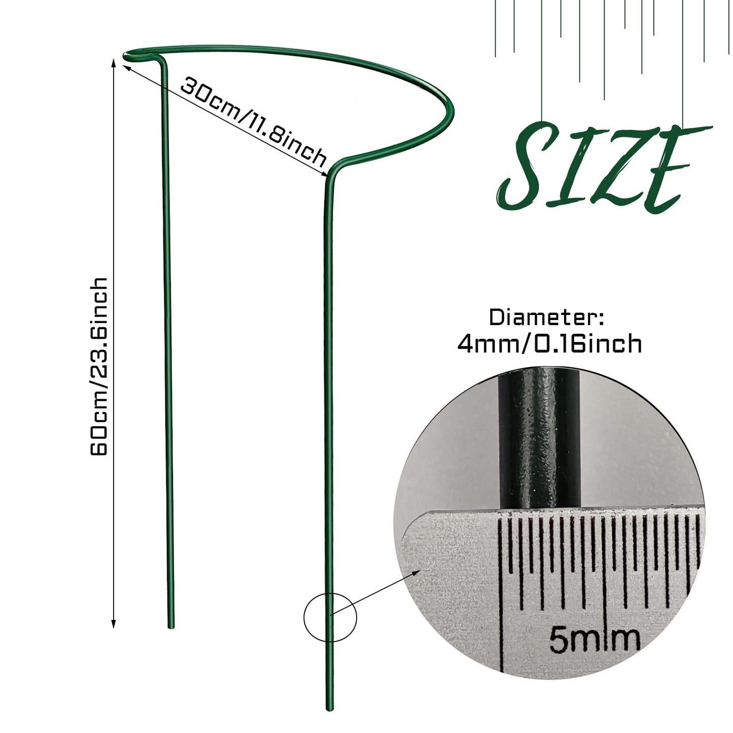 KAZITOO 10 Pack Large 60cm Tall Bow Plant Support Stakes, Strong Metal Garden Supports Half Round Flower Hoops with 5 Self Watering Spikes for Peonies, Hydrangea, Interlinking to Make Rows, Circles
