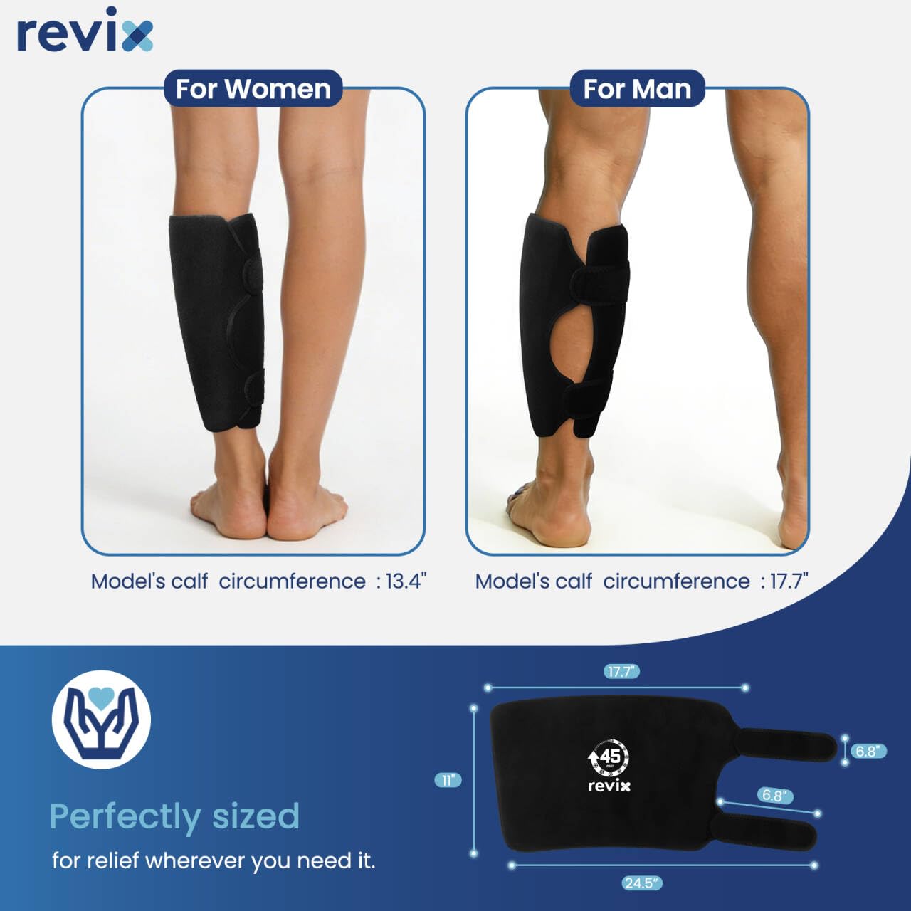 REVIX Shin Splints Relief Ice Pack, 45-Min Long Lasting Leg Ice Pack Wrap with Ice Grid Design, Reusable Gel Cold Pack Compression Sleeve for Leg, Calf, Arm Recovery, 360° Full Coverage, 1 Pack
