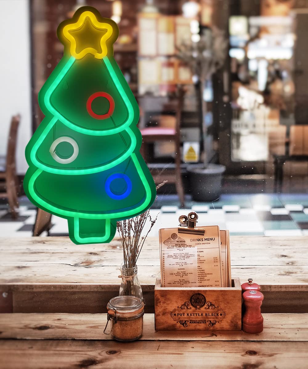 Christmas Tree Neon Signs for Xmas Wall Decor LED Xmas Tree Neon Light Sign for Christmas Party, Bar, Home, Bedroom Décor
