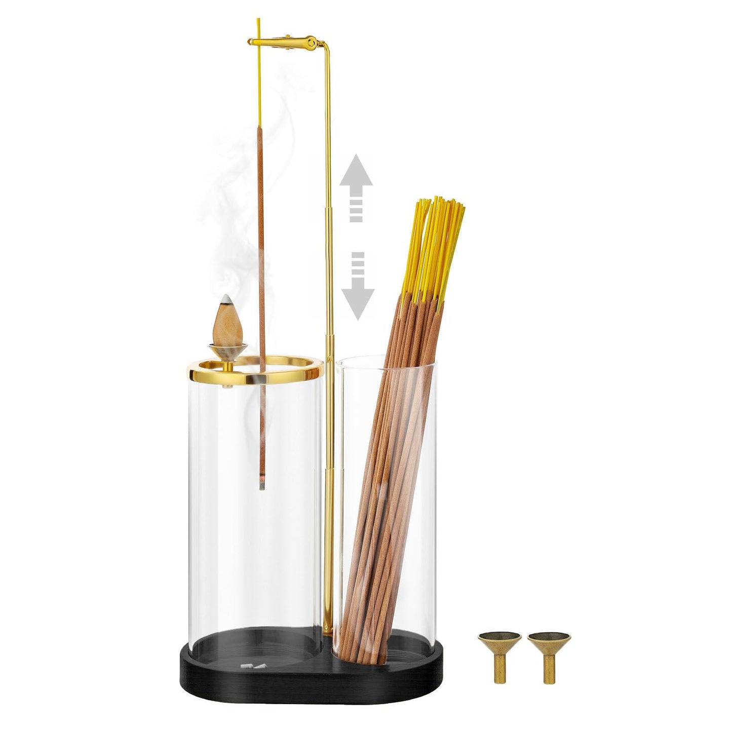 3 in 1 Incense Holder for Sticks Upside Down Anti-Ash Incense Burner with Glass Ash Catcher Backflow Cone Incense Diffuser with Adjustable Threaded Mounting for Mediation Yoga Spa Gifts Home Decor