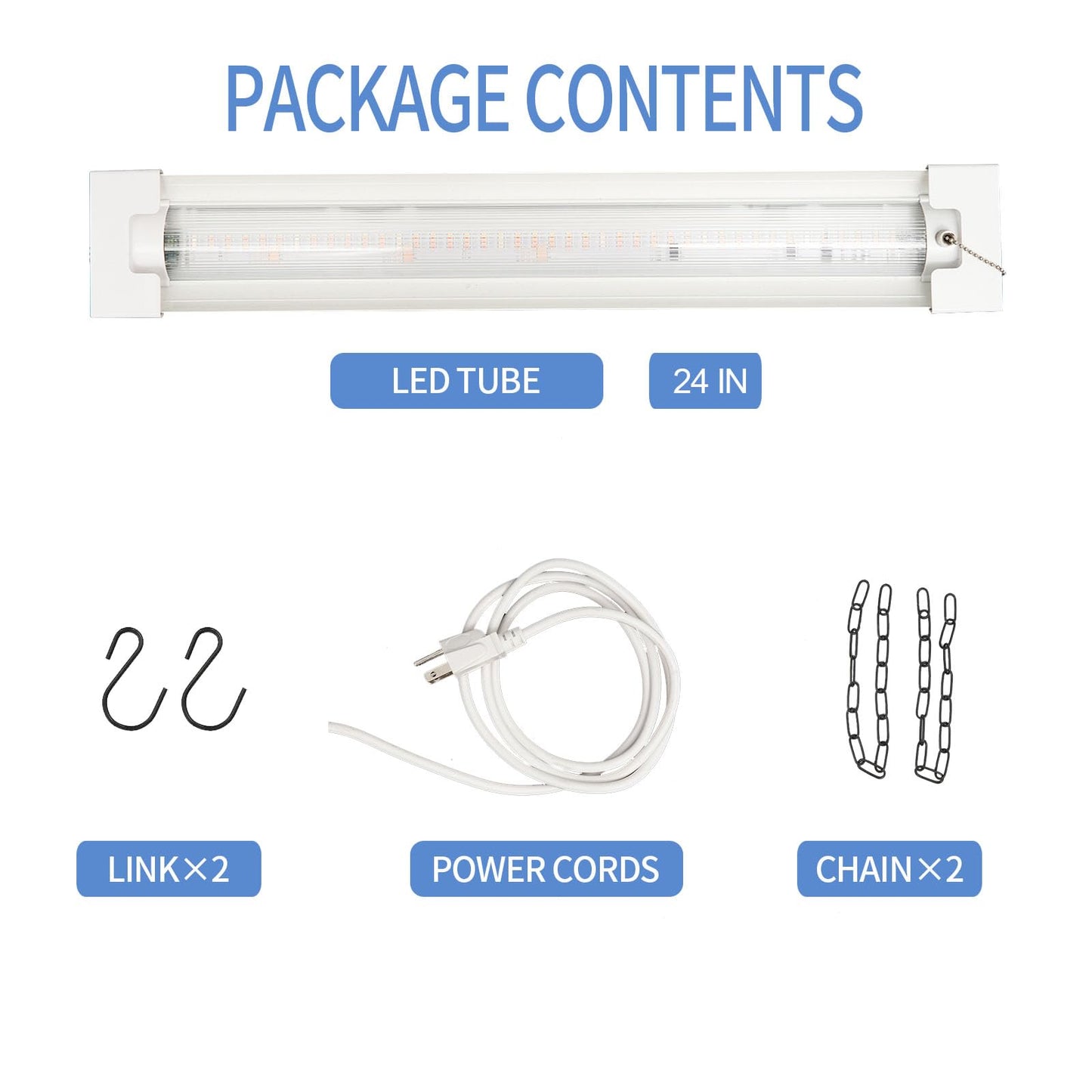 ENATECLITE 2FT LED Grow Lights for Indoor Plants, Full Spectrum 2100LM & Red Blue Light, Pull Chain Switch & Linkable for Indoor Plants, Hydroponics, Seedlings, Flowers
