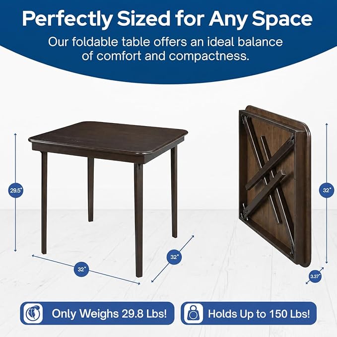 MECO Stakmore Classic Straight Edge Wood Folding Table, No Assembly Required