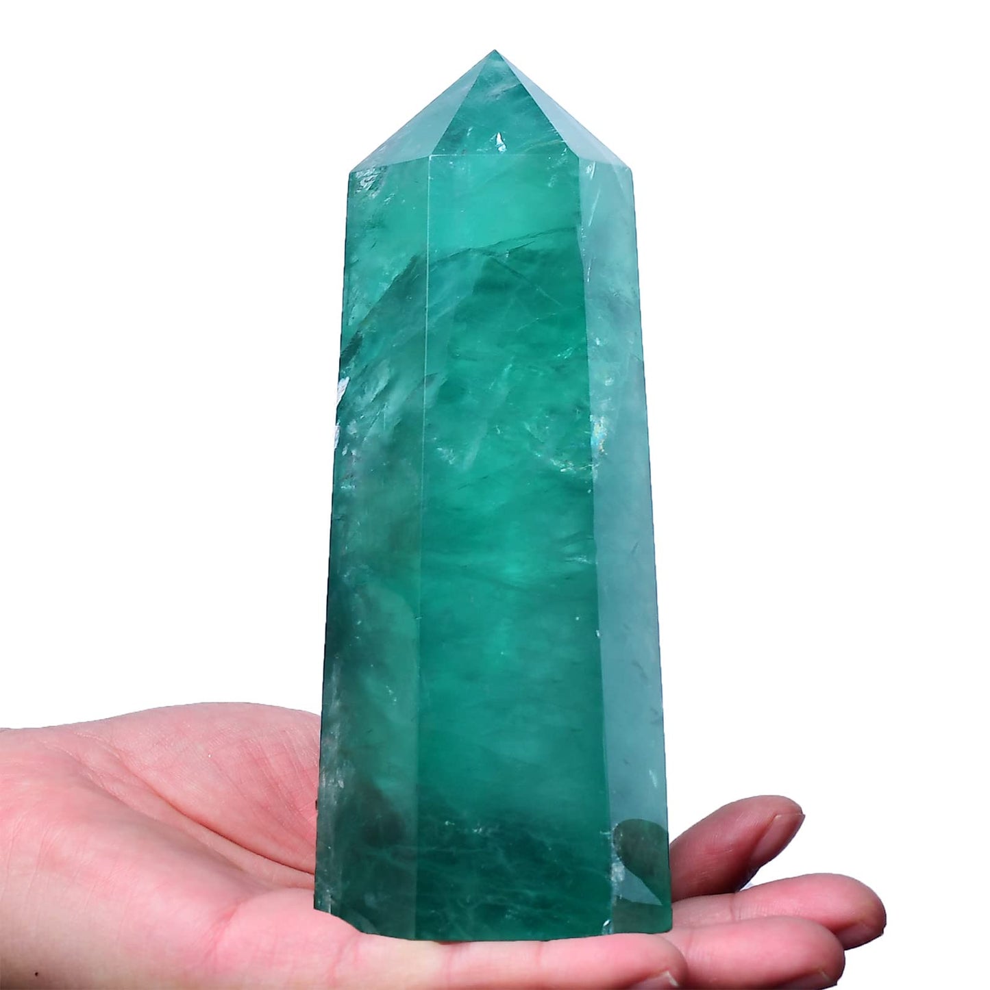FZBHRO Large Green Fluorite Quartz Towers Crystal Point Obelisk 6 Faceted Healing Crystal Stone Wand for Beginer Meditation Gift 2.2-2.6 Pound