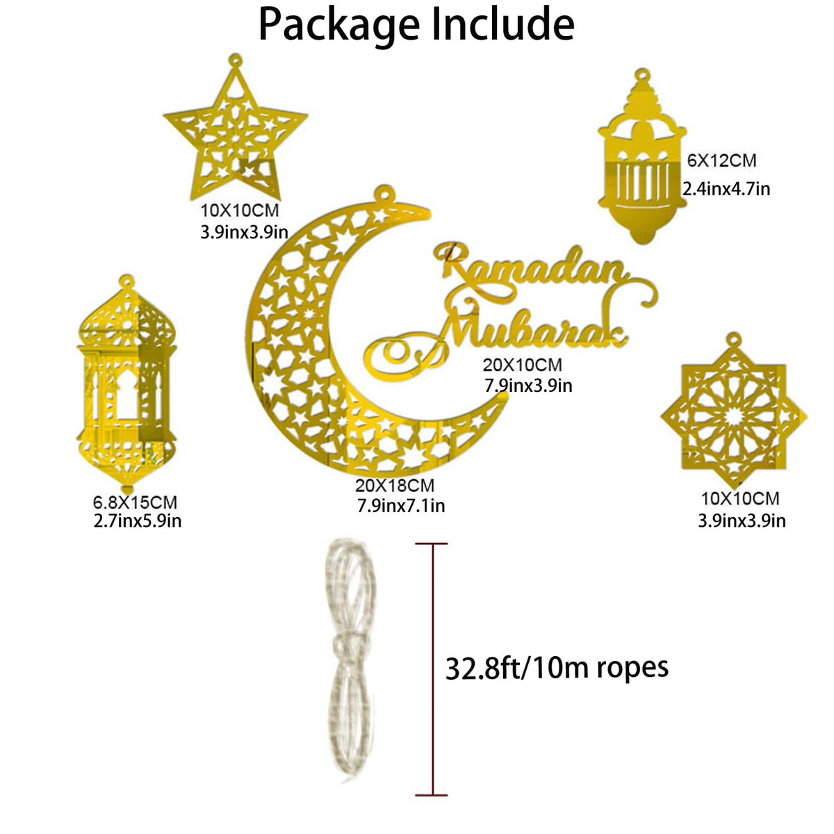 KYMY 6pcs Ramadan Mubarak Acrylic Hanging Ornaments, Eid Mubarak Moon Star Castle Hanging Decorations, Ramadan Kareem Hanging Ornaments for Eid Ramadan Islamic Muslim Festival Party Decorations