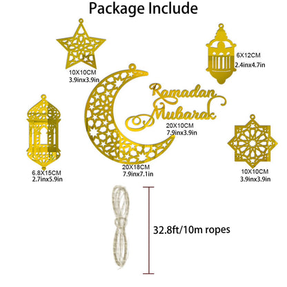 KYMY 6pcs Ramadan Mubarak Acrylic Hanging Ornaments, Eid Mubarak Moon Star Castle Hanging Decorations, Ramadan Kareem Hanging Ornaments for Eid Ramadan Islamic Muslim Festival Party Decorations