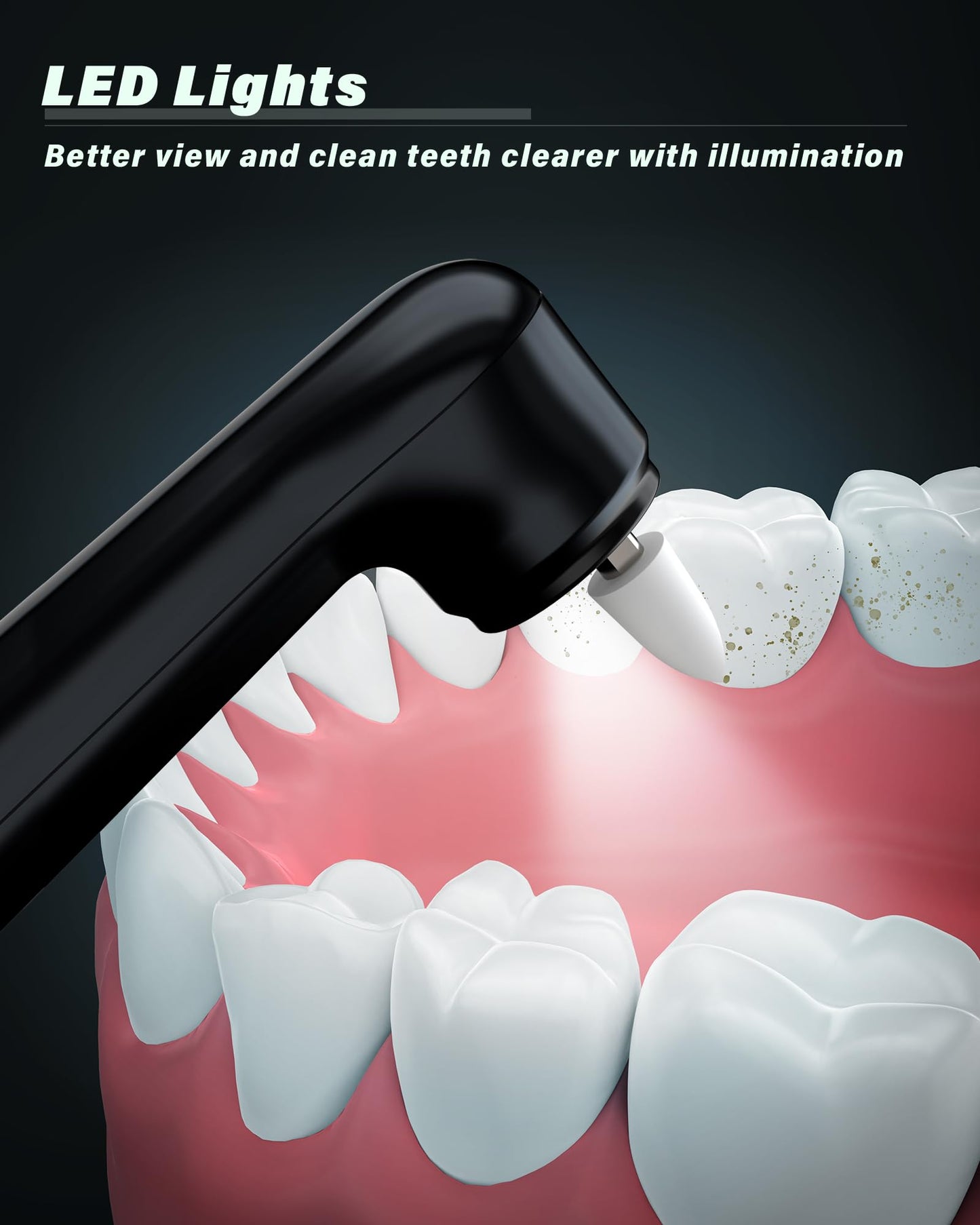 Tooth Polisher, Rechargeable Tooth Whitening Kit for Teeth Cleaning and Whitening, with 3 Tooth Polish Paste and 5 Brush Heads, LED Light, Easy to Use at-Home Personal Dental Care Kit (Black)