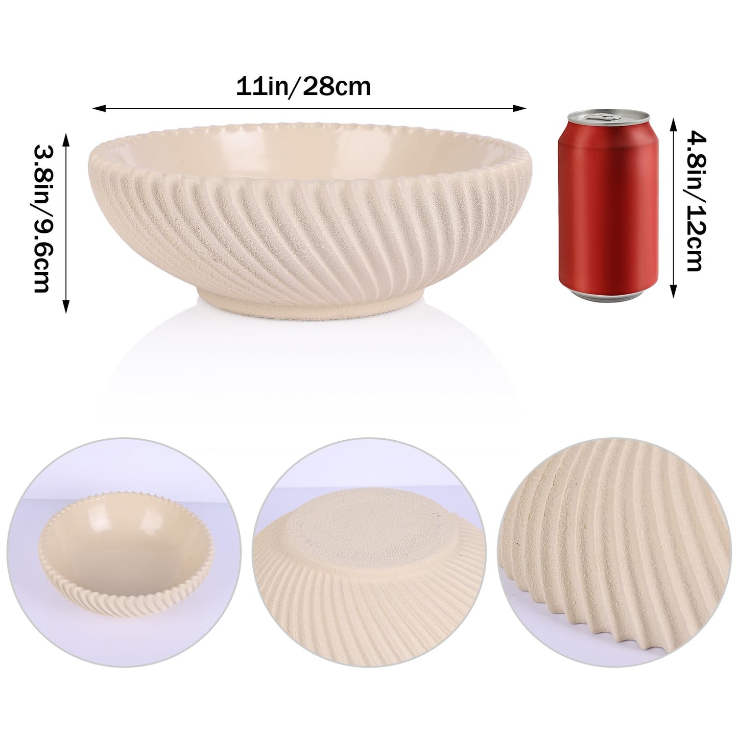 LINYTHER Large Decorative Fruit Bowl for Kitchen Counter or Table, Key Holder Bowl for Entryway Table, Bread Candy Snack Organizer, Modern Farmhouse Centerpiece Decor, Beige/Ribbed
