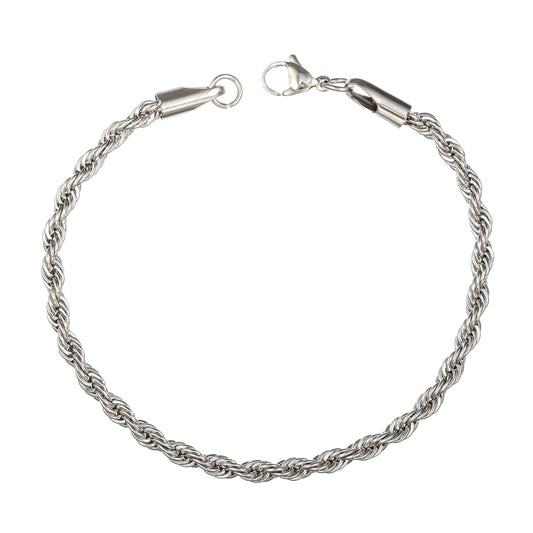 yipima Stainless Steel Rope Link Chain Bracelet for Women Men, Silver Tone / 14K gold Plated 3/4/5/6mm wide Rope Chain Bracelets, 7.5" or 8.3" (stainless steel-4mm, 7.5)
