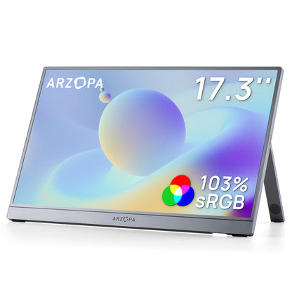 ARZOPA 17.3" Portable Monitor, 1080P FHD 103% sRGB IPS Gaming Monitor Laptop Monitor with Built-in Kickstand HDMI USB C External Screen for PC Mac Phone Xbox PS5 - A1M