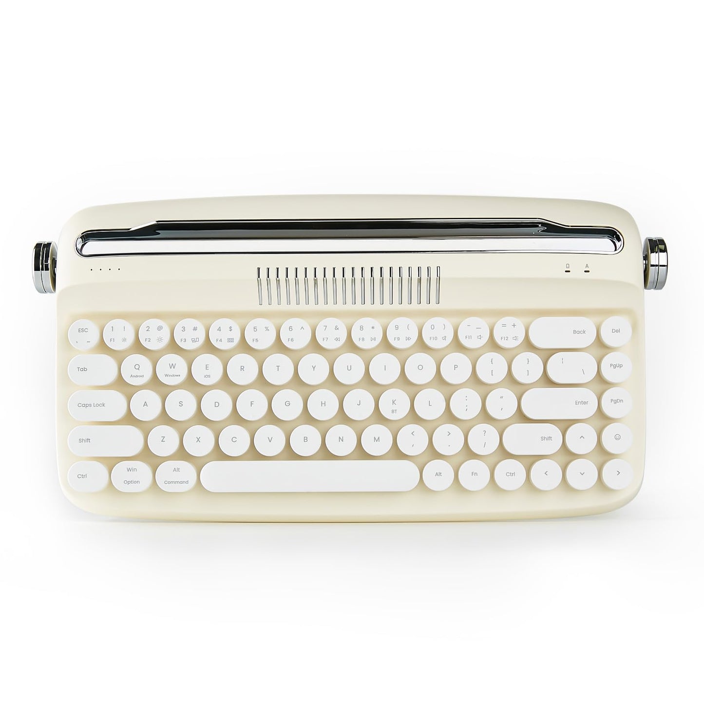 YUNZII Upgraded Wireless Typewriter Keyboard,with Retro Integrated Stand,USB-C/Bluetooth,Cute Round Keycaps, USB-C/Bluetooth Connection for Table, Phone, PC and Win/Mac/Android (B309, Baby Pink)
