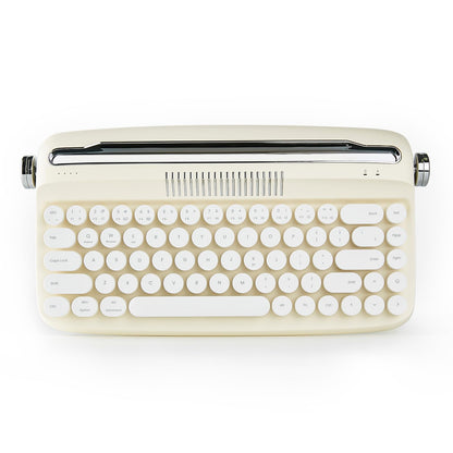 YUNZII Upgraded Wireless Typewriter Keyboard,with Retro Integrated Stand,USB-C/Bluetooth,Cute Round Keycaps, USB-C/Bluetooth Connection for Table, Phone, PC and Win/Mac/Android (B309, Baby Pink)