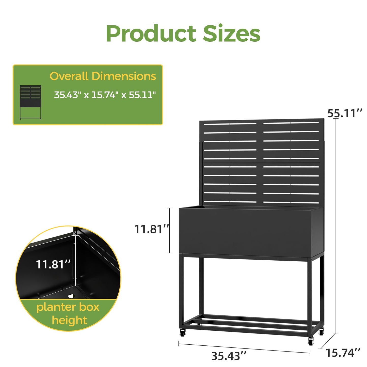 Metal Planter Box with Trellis, 3 in 1 Raised Garden Bed with Trelli & Firewood Rack, Privacy Planter Screen for Climbing Plants, Vine, Outdoor Garden Standing Beds with Drainage Holes, Wheels,Black