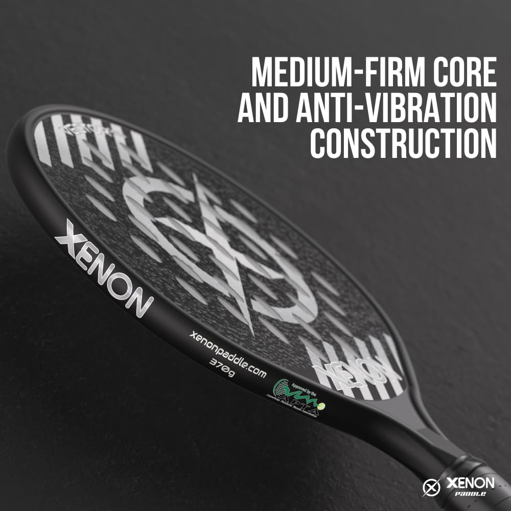 Vector Pro Spin Max Version 2 Platform Tennis Paddle by Xenon Paddle, Oversize Head, Even Balance Point, Medium Firmness Foam Core, Power and Control, 4.25” Grip, Black