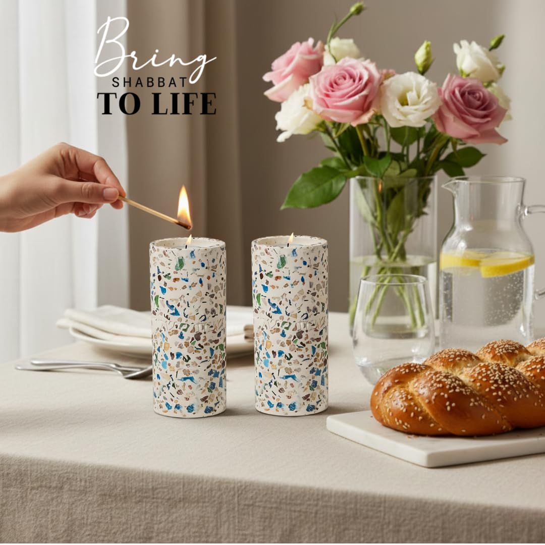 Suri Shabbat Candle Holder – Elegant Shabbat Candlesticks for Jewish Home Décor, Modern Metal Design, Perfect Candle Holders for Sabbath & Gift Giving (Turquoise)