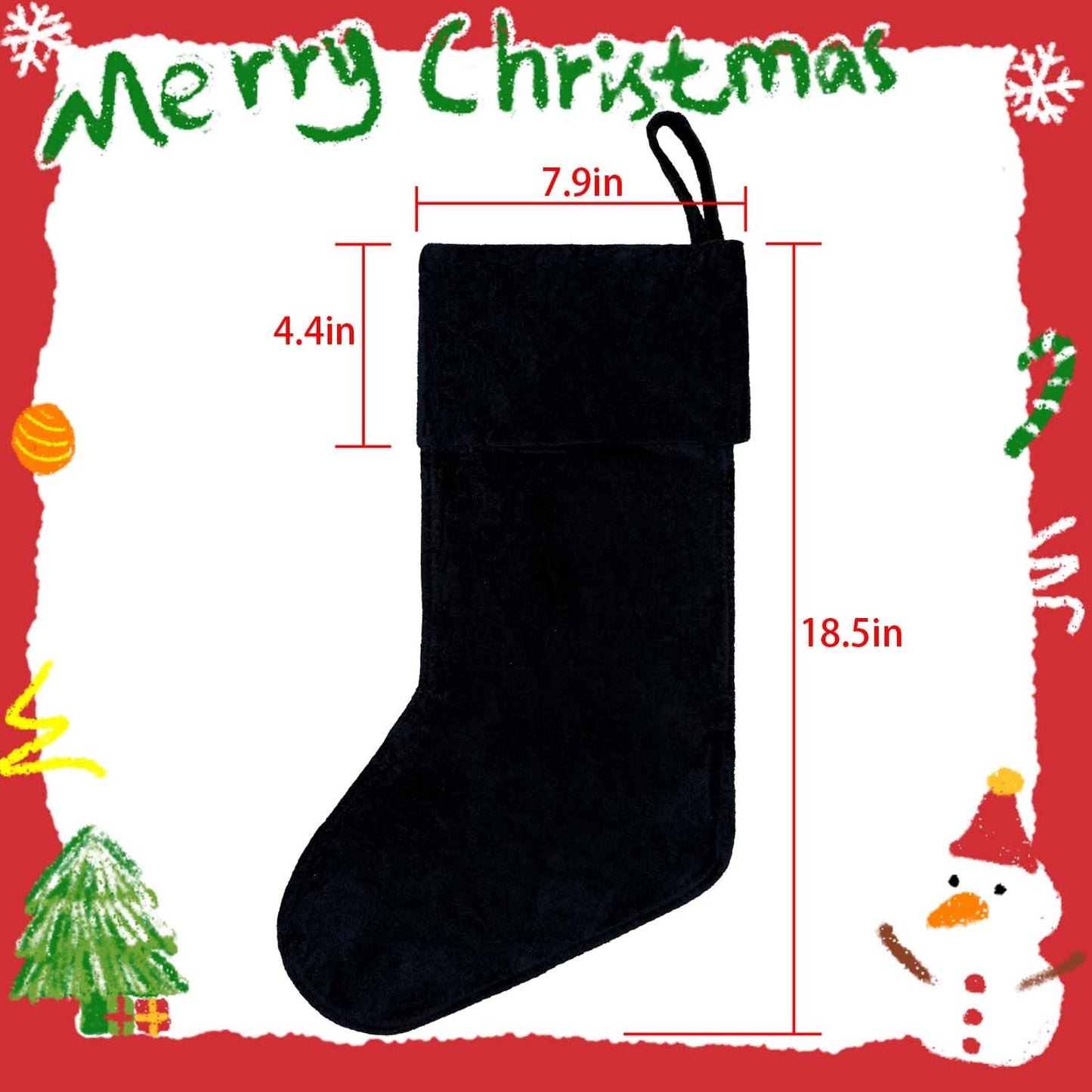 APAEAT 20 Inch Christmas Stocking Black Classic Personalized Christmas Stockings Soft Fireplace Hanging Stockings Large Faux Fur Xmas Stocking for New Year Holiday Party Decorations