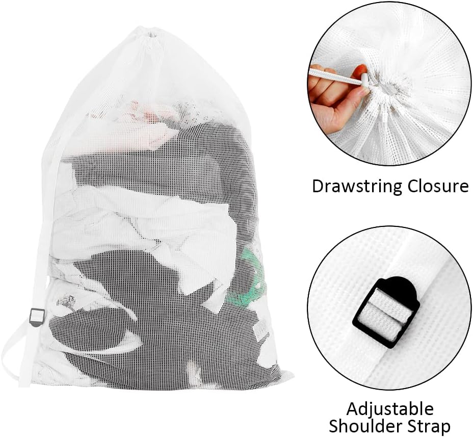 Mesh Laundry Bags with Adjustable Shoulder Strap, Drawstring Closure, Mixed