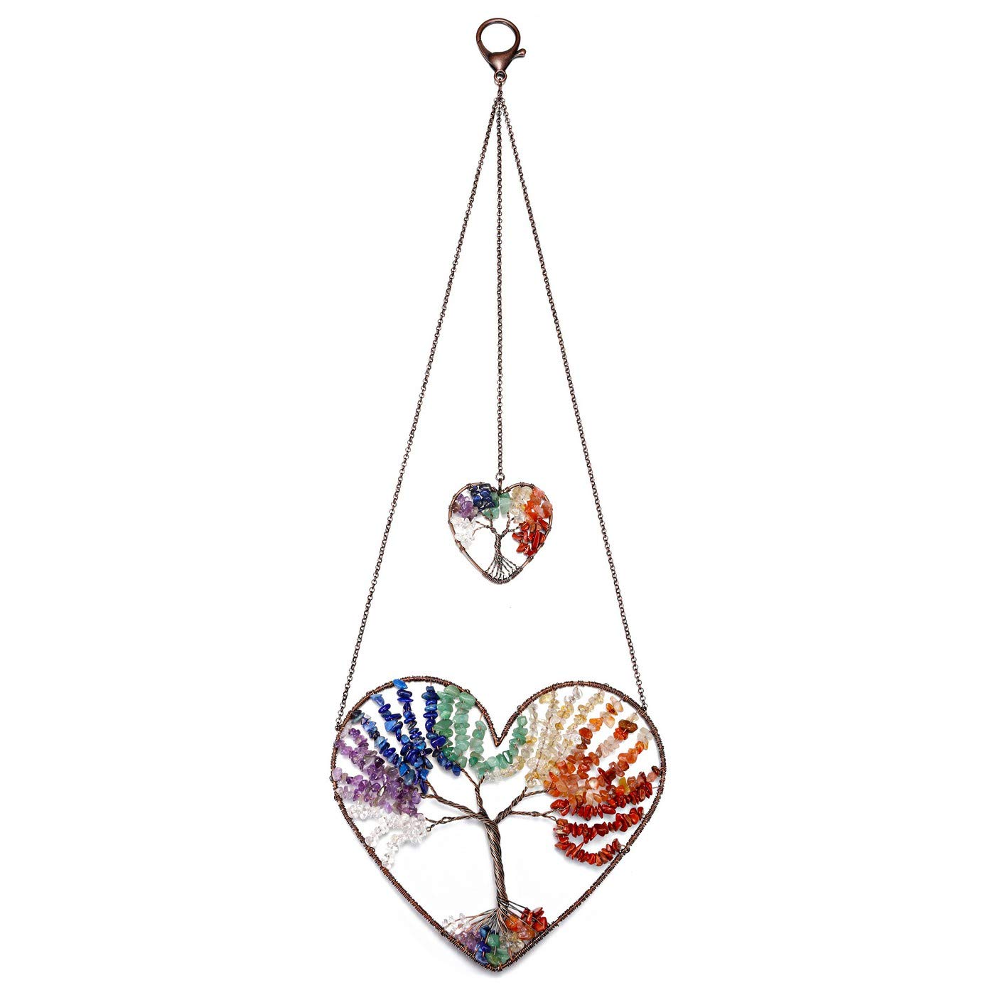 PESOENTH Chakra Crystal Tree of Life Heart Wall Hanging Decor Gifts for Women,Bohemian 7 Chakra Healing Crystals Reiki Stones Ornaments Spiritual Gifts Christmas Tree Home Hanging Decorations