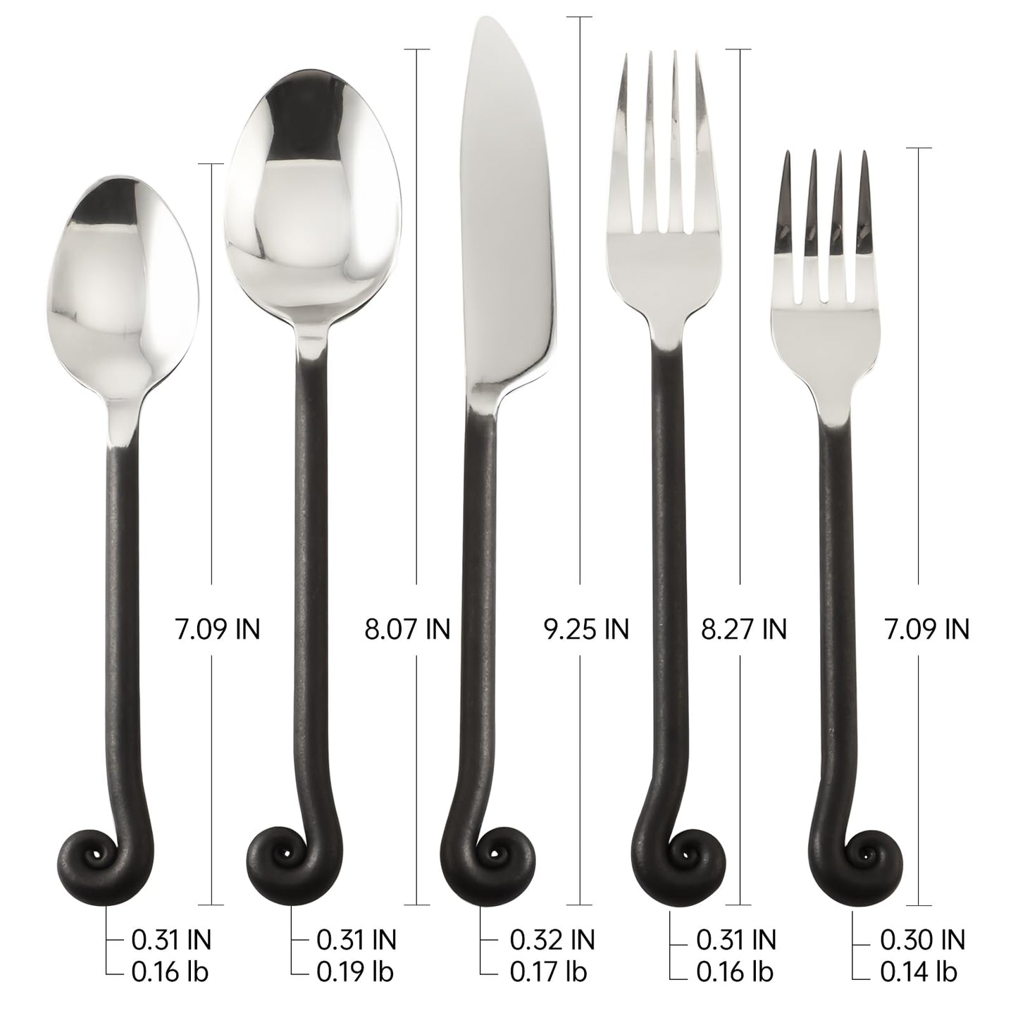 Kelenfer 40-Piece 18/10 Stainless Steel Silverware Set, Knife Fork Spoon Flatware Set with Musical Note, Antiqued Black Handle Cutlery Service for 8, Dishwasher Safe, Daily Use & Dinner Party