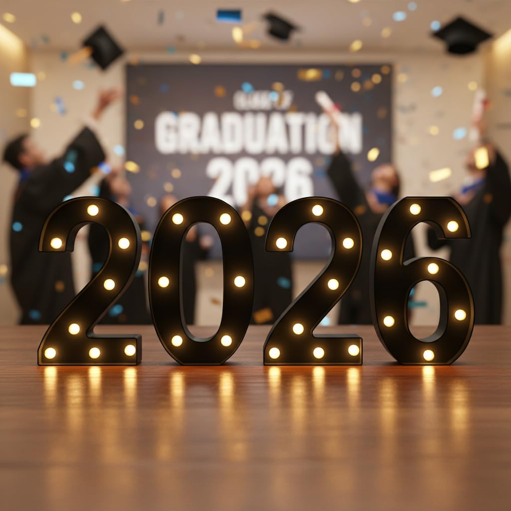 Black 2026 LED Marquee Numbers, LED Marquee Letter Lights New Year decor, Grad 2026 Sign Light up Letters for Graduation Decorations, Class of 2026 Light Up Numbers for Home College Graduation Party