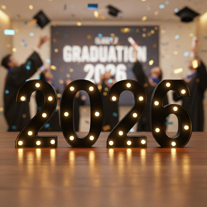 Black 2026 LED Marquee Numbers, LED Marquee Letter Lights New Year decor, Grad 2026 Sign Light up Letters for Graduation Decorations, Class of 2026 Light Up Numbers for Home College Graduation Party