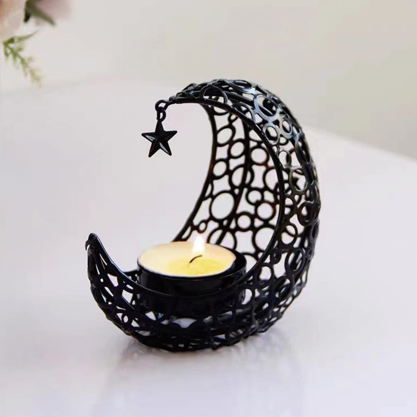 COMZPLIFE Moon Tea Light Candle Holder, Black Metal Decorative Candle Stand for Home Decor, Gift (2Pcs)