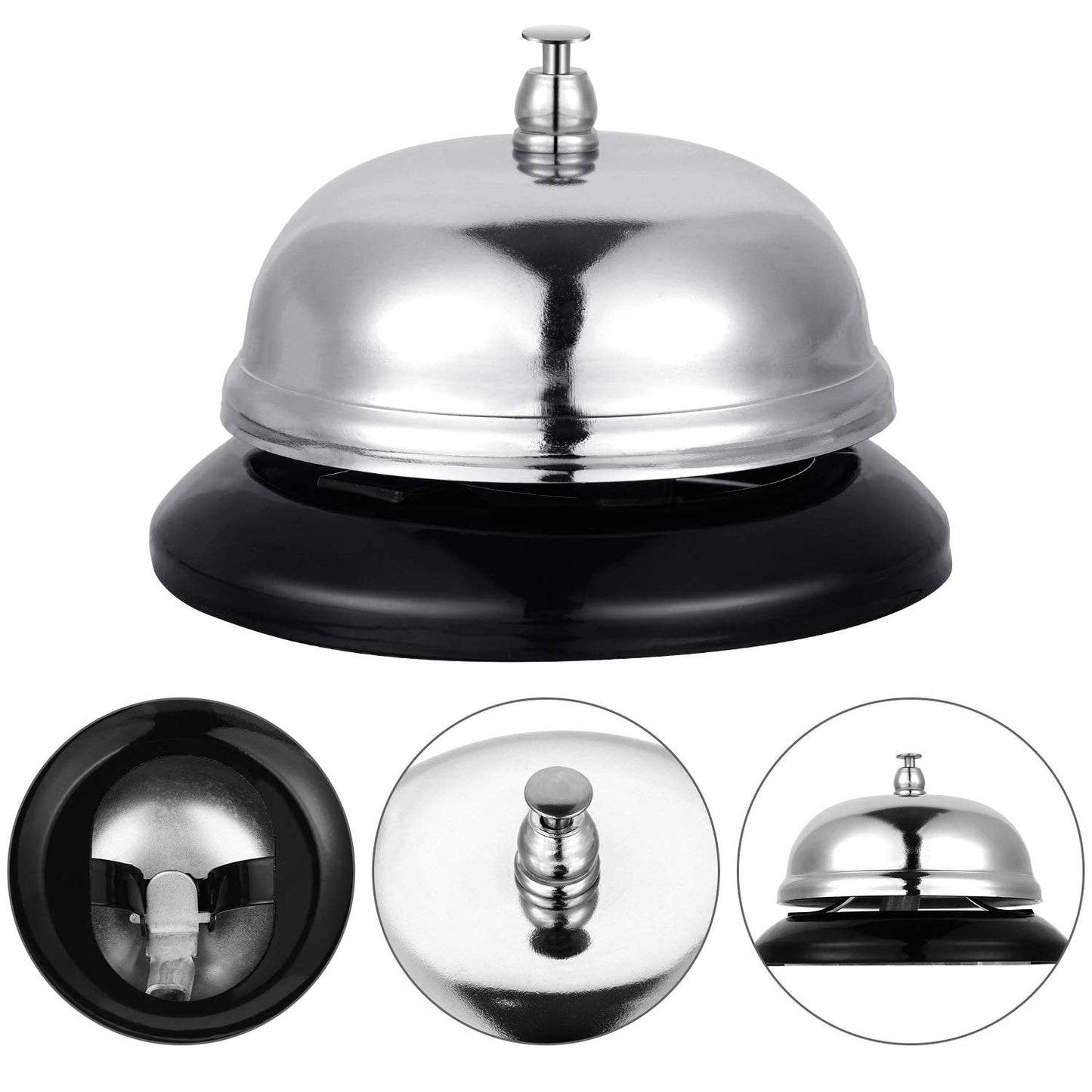 Boao Desk Service Dinner Bell Metal Silver Call Bell and Double Side No Receptionist Sign Please Ring Sign for Service Assistance for Hotel School Restaurant Reception Area(Sliver Bell)