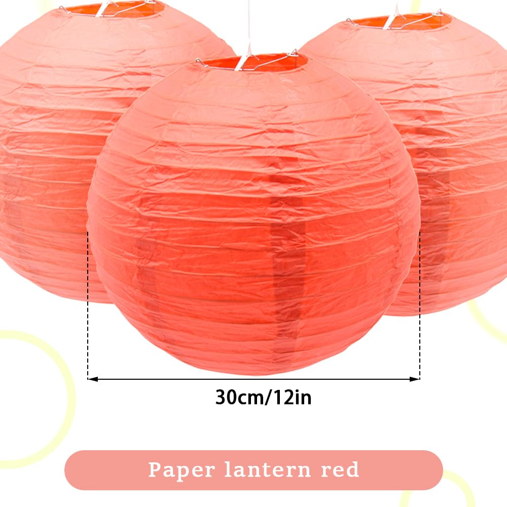 Ruidee 6Pcs Paper Lanterns Decorative Round Hanging Paper Lanterns for Birthday, Wedding, Christmas Xmas, Bridal, Home Decor, Party Decoration（12in/Red ）