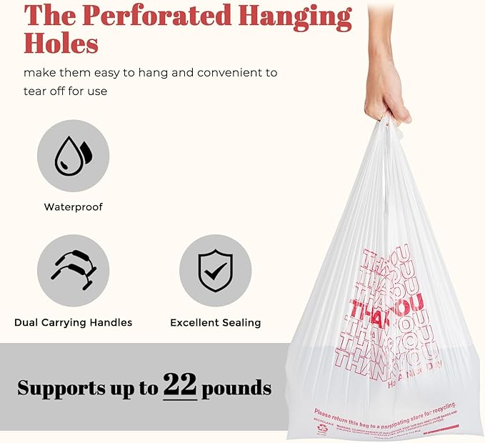 Delxo Grocery Bags Thank You Plastic T-Shirt Bag, To Go, Convenience Stores