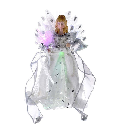 Kurt Adler LED Fiber Optic Angel Figurine, 12-Inch, White and Silver