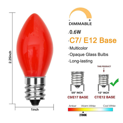 GOOTHY 25 Pack C7 Red LED Christmas Light Bulb, C7 Red Replacement Bulbs for Outdoor String Lights Window Candles Chandeliers, E12 Candelabra Base LED Bulbs, 0.6 Watt Led Night Light Bulb